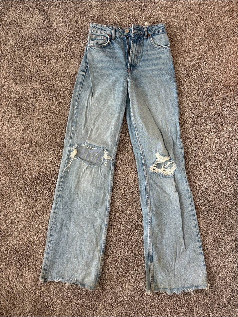 Zara Light Blue Distressed High Waist Wide-Leg Jeans